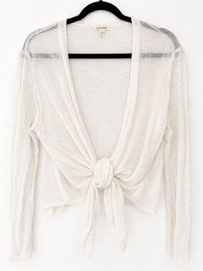 Eileen Fisher Organic Linen Sweater Tie Front Long Sleeve White Women’s L
